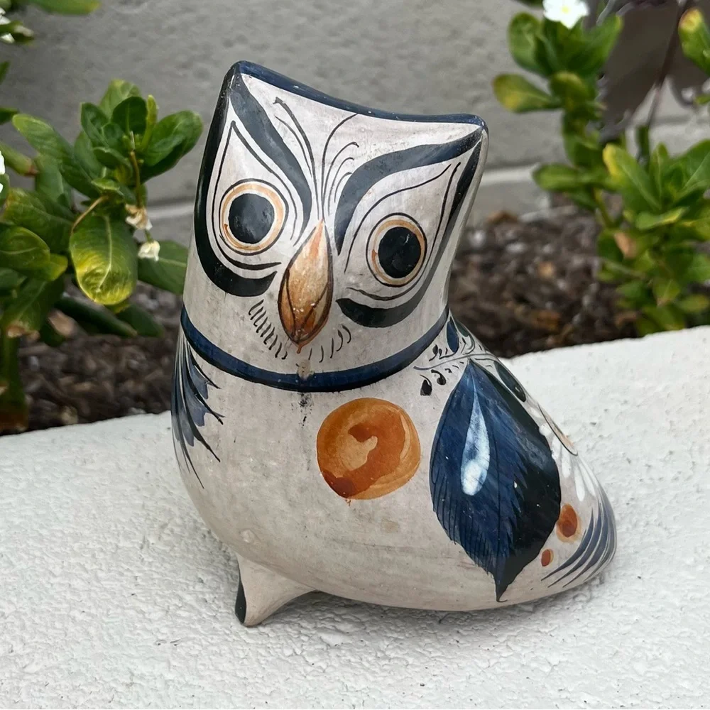 Tonala Mexican Pottery Vintage MCM Folk Art Owl